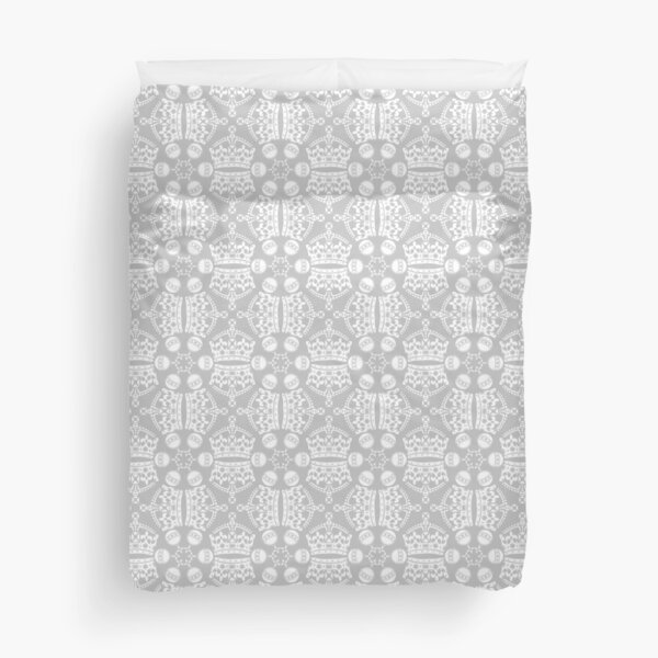Jubilee Crown & Soverign Orb Pattern in white on grey Duvet Cover