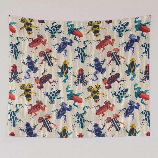 Item preview, Quirky dart frog dance // ivory textured background brightly multicoloured poison amphibians designed and sold by SelmaCardoso.