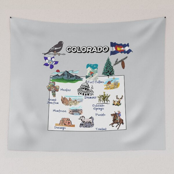Item preview, Hand Drawn Illustration of Colorado Map with Tourist Destinations, attractions, USA designed and sold by mashmosh.