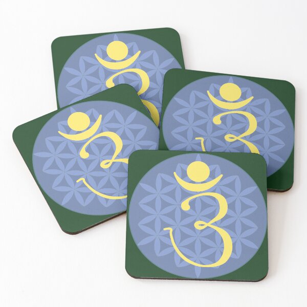 Item preview, OM Logo - Yellow on Blue With Flower of Life designed and sold by Fractal Journeys, etc. .