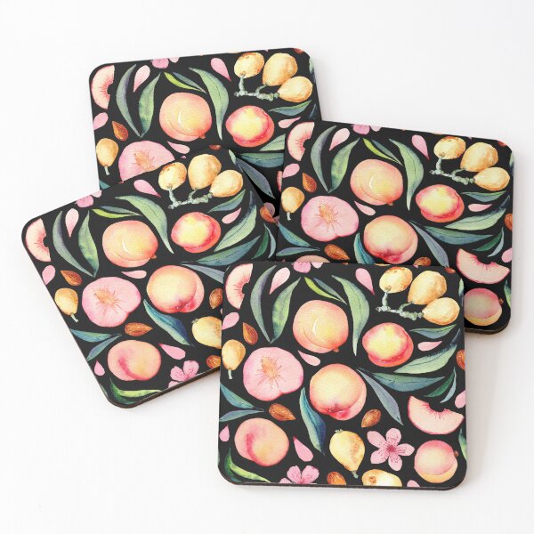 Item preview, Peaches and medlar watercolor pattern on black designed and sold by AnjeseAnna.