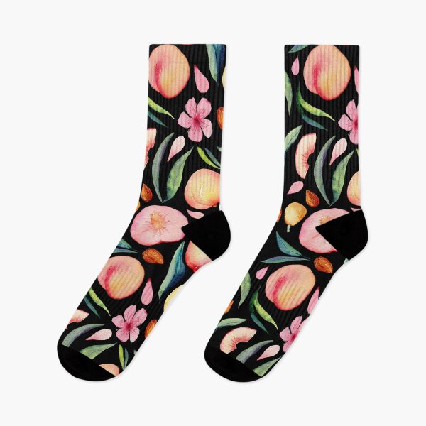 Item preview, Peaches and medlar watercolor pattern on black designed and sold by AnjeseAnna.