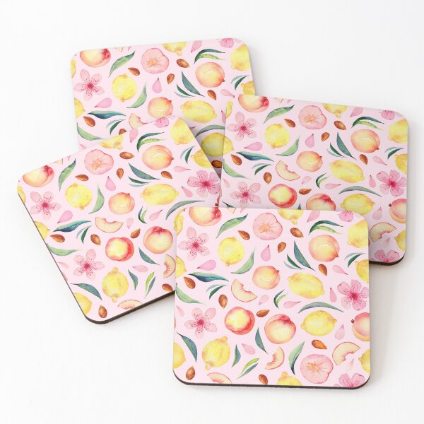 Item preview, Peaches and lemons watercolor pattern on black designed and sold by AnjeseAnna.