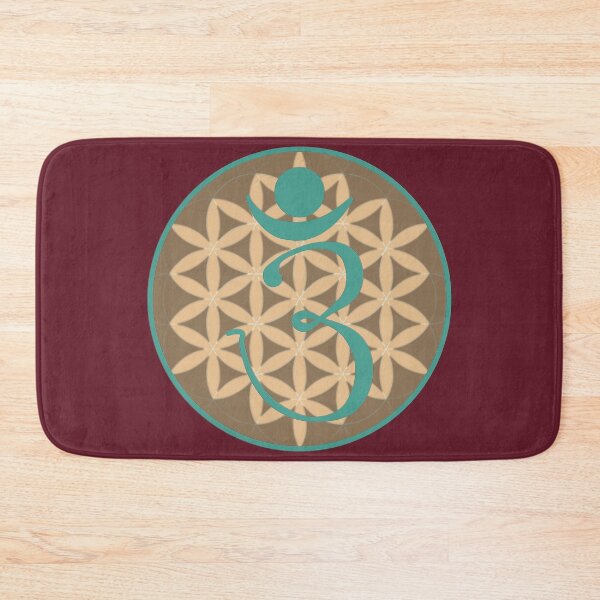 Item preview, OM Logo - Teal on Brown With Flower of Life designed and sold by Fractal Journeys, etc. .