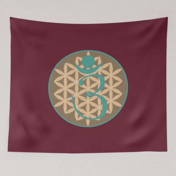 Item preview, OM Logo - Teal on Brown With Flower of Life designed and sold by Fractal Journeys, etc. .