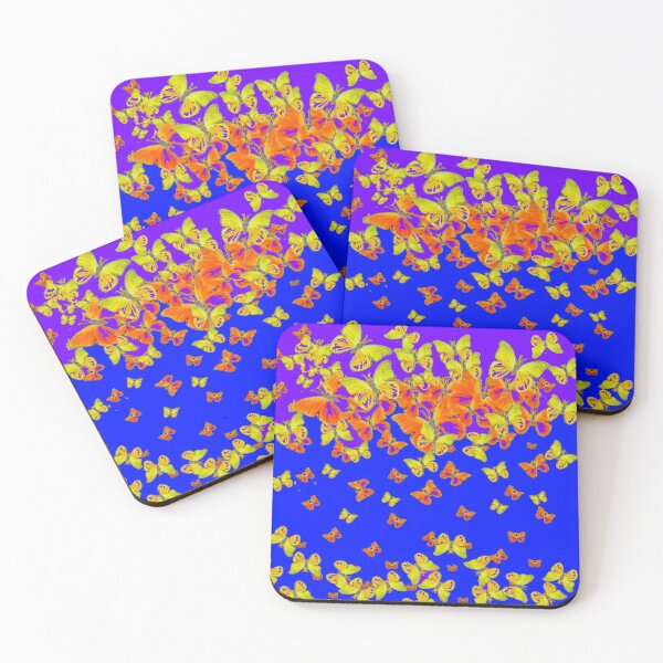 Item preview,  MIXED ORANGE-YELLOW BUTTERFLY PATTERNS ON BLUE-PURPLE ART designed and sold by sharlesart.