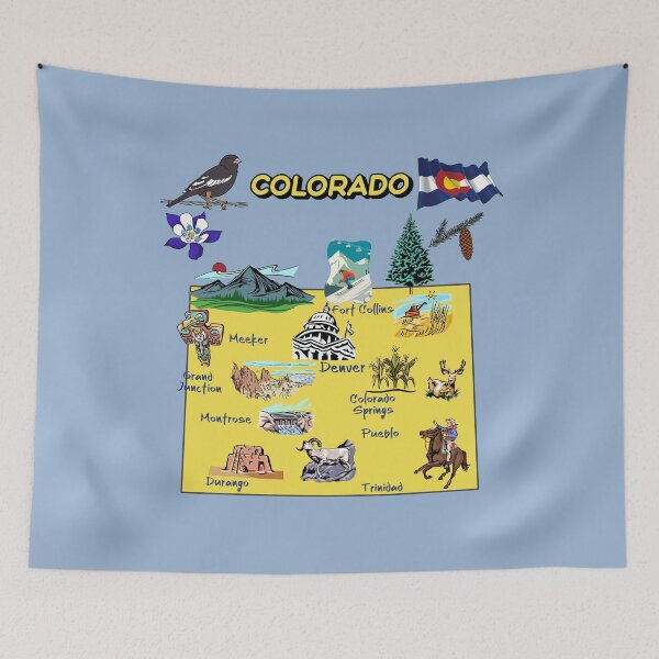 Item preview, tourist map of Colorado state, USA, major cities, flag, landmarks designed and sold by mashmosh.