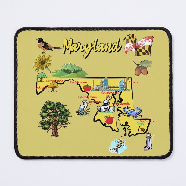Item preview, Hand Drawn Illustration of Maryland Map with Tourist Destinations, attractions, USA designed and sold by mashmosh.