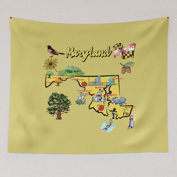 Item preview, Hand Drawn Illustration of Maryland Map with Tourist Destinations, attractions, USA designed and sold by mashmosh.