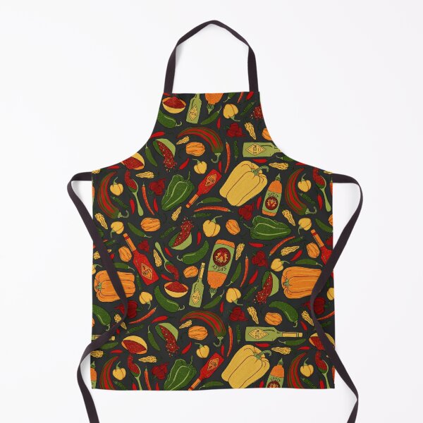 Mild & Hot Peppers Seamless Pattern - Raven Gray Apron