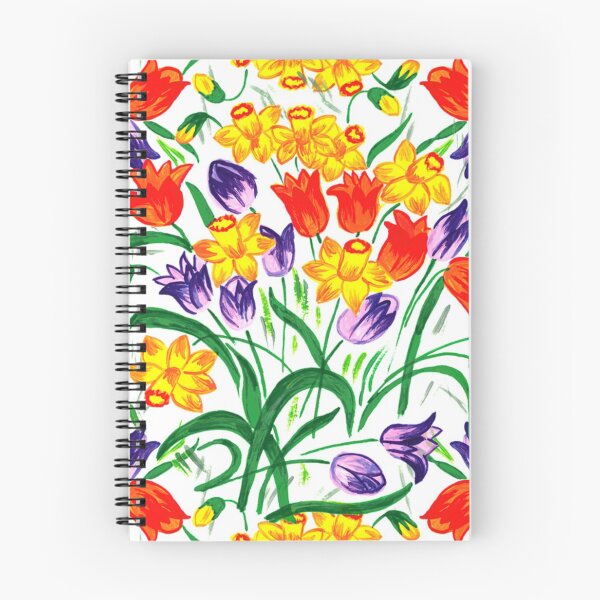 Item preview, Vibrant Red Purple Watercolor Tulips and Daffodils Floral Botanical Pattern designed and sold by silviaol.