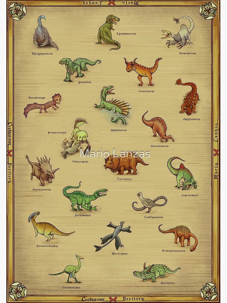 Dinosaurs Species Chart Vintage Style Poster