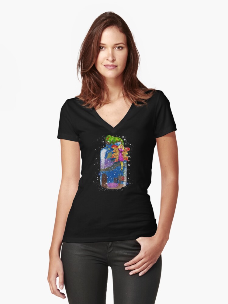 Thumbnail 1 of 3, Fitted V-Neck T-Shirt, Molly The Mason Jar Fairy™ designed and sold by TeelieTurner.