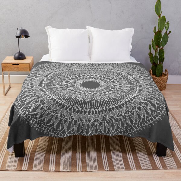 Tokyo Mandala | Grey - SimmyGhatt Throw Blanket