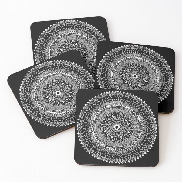 Thai Fusion Mandala | Black - By SimmyGhatt Coasters (Set of 4)