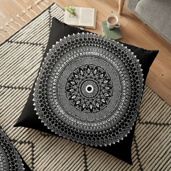Thai Fusion Mandala | Black - By SimmyGhatt Floor Pillow