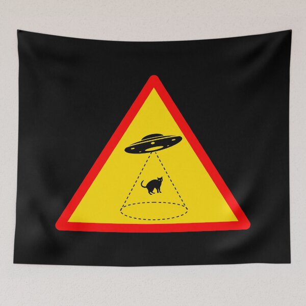 Item preview, Aliens UFO Flying Saucer Abducting Kitty Cat Sign designed and sold by wingstar.