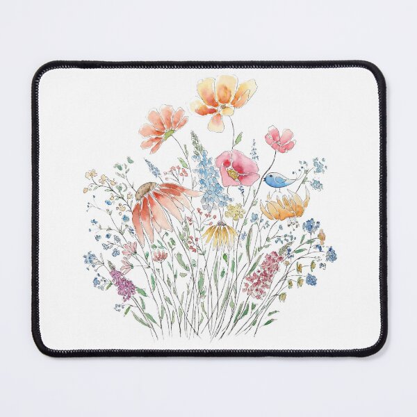 Artikelvorschau, handgemalter Wildblumenstrauß und blaue Vogellinie und Aquarell 2 entworfen und verkauft von SelenePaintings .