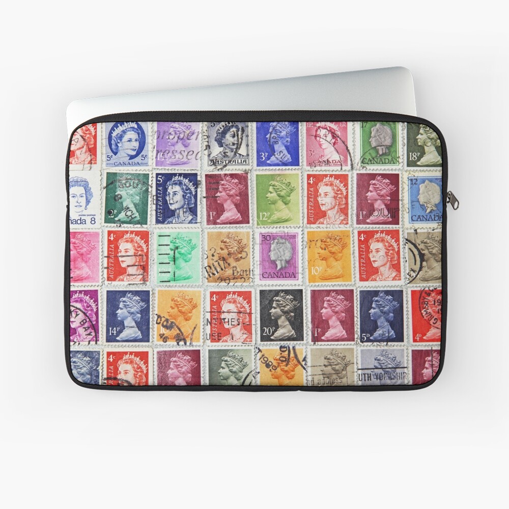 Postage stamps of British Commonwealth with image of Her Majesty Queen Elizabeth. Laptop Sleeve
