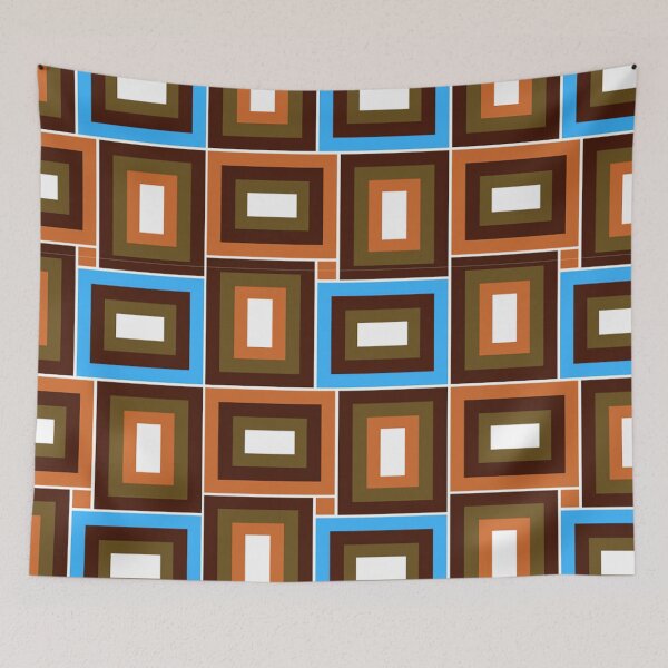 Item preview, Mid-Century Modern Burnt Orange, Olive, Blue Rectangles Pattern designed and sold by DEC02.