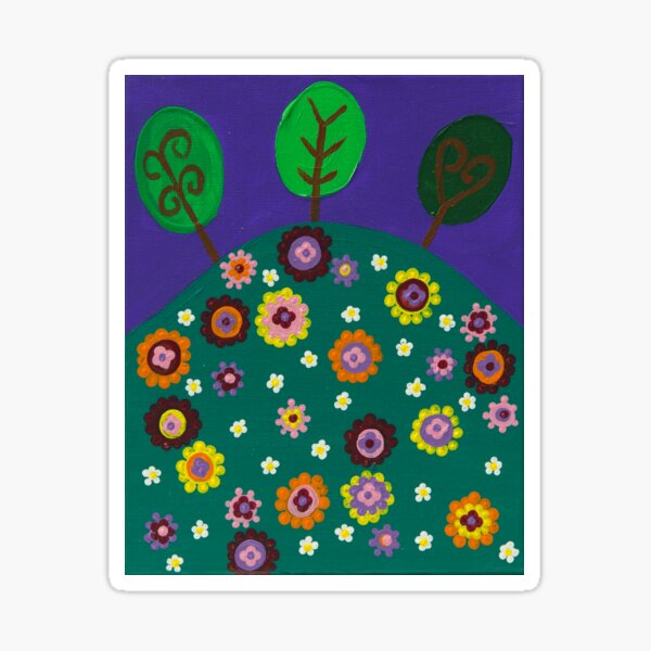 Item preview, Flowers on a hill- hand painted designed and sold by waterlily-joy.