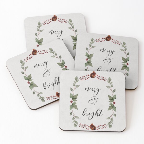 Item preview, Holiday Wreath Red Squirrels and Red Berries- Merry and Bright- Happy Quote designed and sold by Monica Laipple.