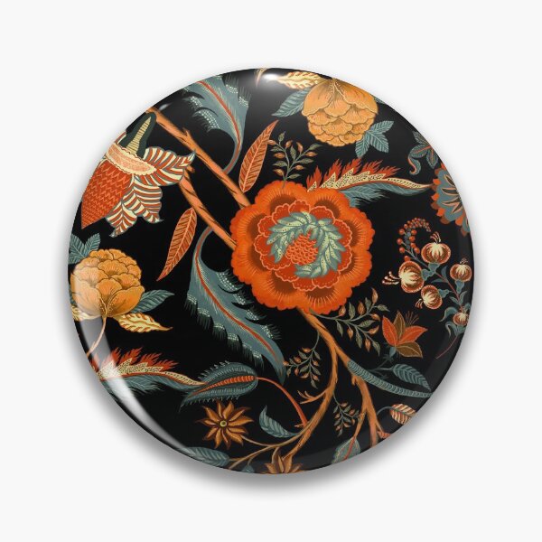 Item preview, Chintz on black, Indian, orange, boho, retro, vintage florals, chinoiserie designed and sold by chrissyink.