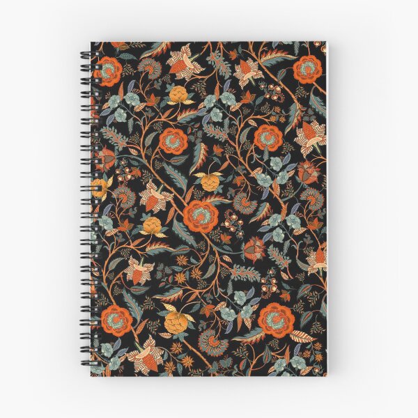 Item preview, Chintz on black, Indian, orange, boho, retro, vintage florals, chinoiserie designed and sold by chrissyink.