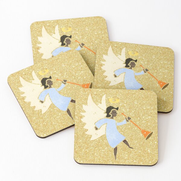 Item preview, Christmas Announcing Angel on a glitter gold background designed and sold by CheekyGrace.