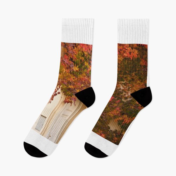 Item preview, the wall of an old house covered with colorful creeper leafs  designed and sold by goceris.