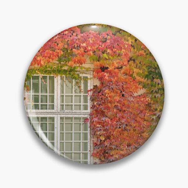 Item preview, wall with wooden window and colorful creeper leafs in Vienna autumn season designed and sold by goceris.