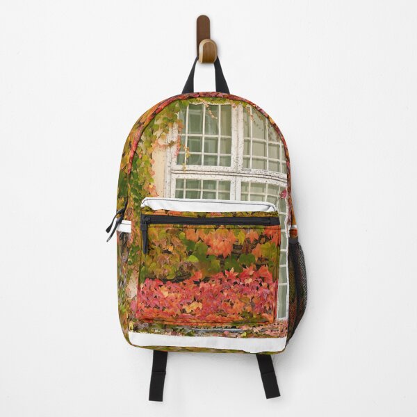 Item preview, wall with wooden window and colorful creeper leafs in Vienna autumn season designed and sold by goceris.