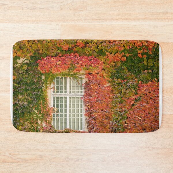 Item preview, wall with wooden window and colorful creeper leafs in Vienna autumn season designed and sold by goceris.