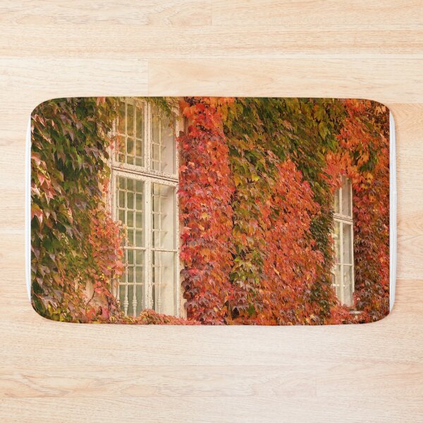 Item preview, wall with wooden windows and colorful creeper leafs in Vienna autumn season designed and sold by goceris.