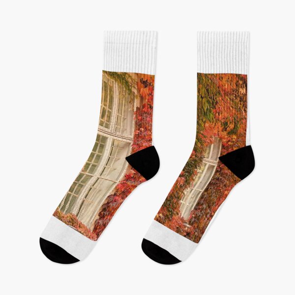 Item preview, wall with wooden windows and colorful creeper leafs in Vienna autumn season designed and sold by goceris.