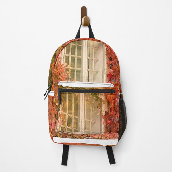 Item preview, wall with wooden windows and colorful creeper leafs in Vienna autumn season designed and sold by goceris.