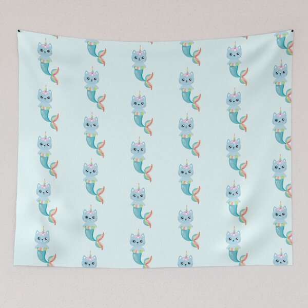 Item preview, Kawaii Unicorn Cat Caticorn Mermaid Tail Blue Blushing Animals designed and sold by Simplyy  Unique.