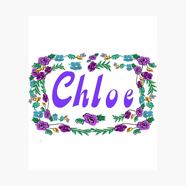 Lámina fotográfica «Chloe personalizado, nombre personalizado en morado con borde floral Lámina fotográfica «Chloe personalizado, nombre personalizado en morado con borde floral
