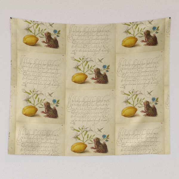Item preview, Naturalist Manuscript: Flowers, Animal, and Calligraphy Illumination by Joris Hoefnagel designed and sold by Naturalist Prints.