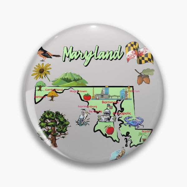 Item preview, tourism map of Maryland state, USA, major cities, flag, landmarks designed and sold by mashmosh.