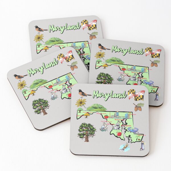 Item preview, tourism map of Maryland state, USA, major cities, flag, landmarks designed and sold by mashmosh.