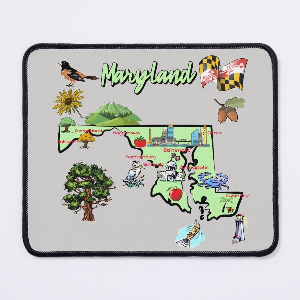 Item preview, tourism map of Maryland state, USA, major cities, flag, landmarks designed and sold by mashmosh.