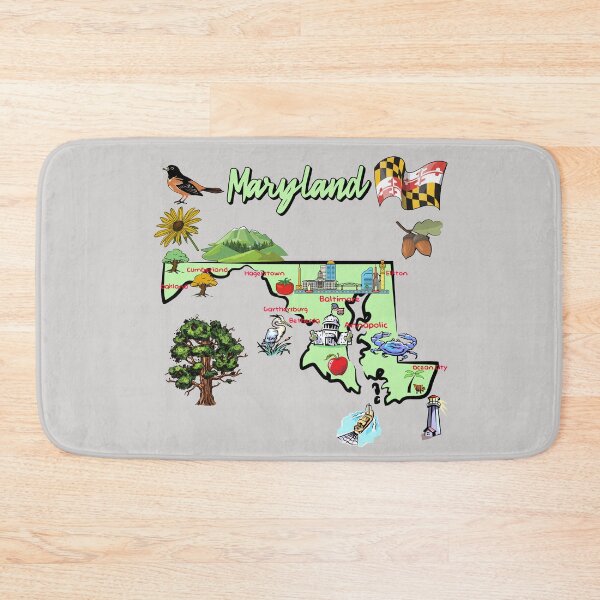 Item preview, tourism map of Maryland state, USA, major cities, flag, landmarks designed and sold by mashmosh.