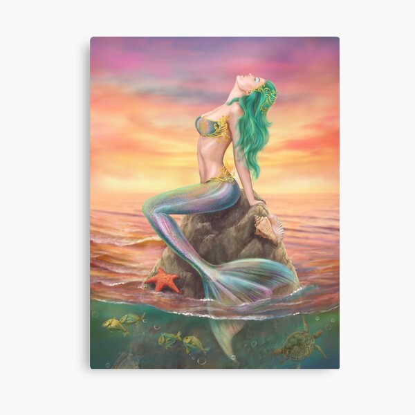 Beautiful mermaid at sunset Canvas Print