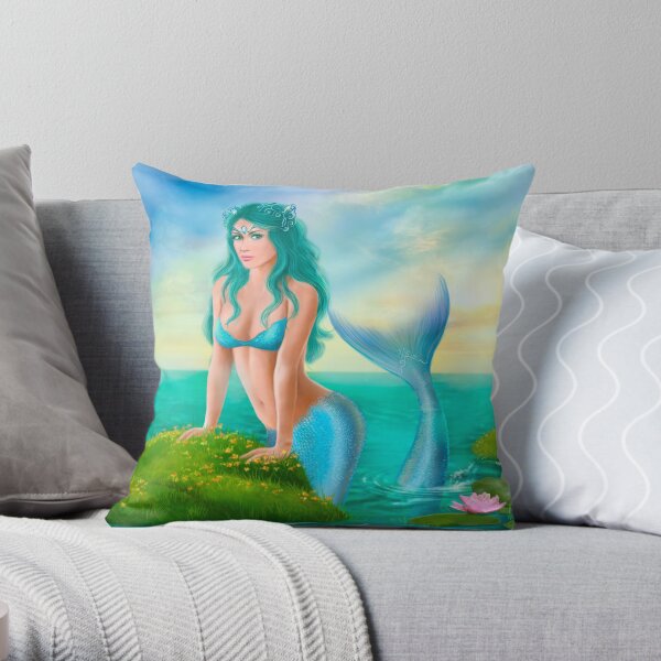 Blue Mermaid Throw Pillow