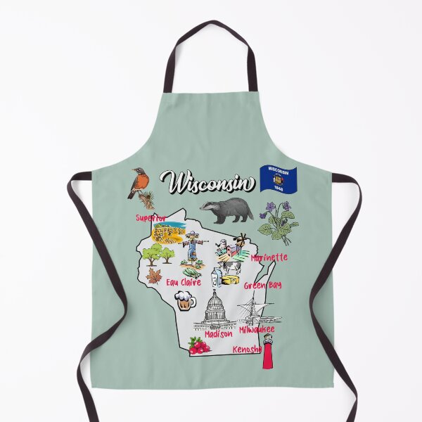 Item preview, Hand Drawn Illustration of Wisconsin Map with Tourist Destinations, attractions, USA designed and sold by mashmosh.
