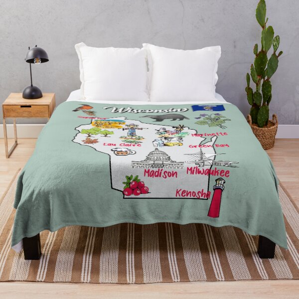Item preview, Hand Drawn Illustration of Wisconsin Map with Tourist Destinations, attractions, USA designed and sold by mashmosh.
