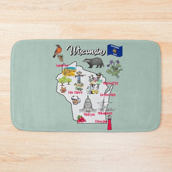 Item preview, Hand Drawn Illustration of Wisconsin Map with Tourist Destinations, attractions, USA designed and sold by mashmosh.