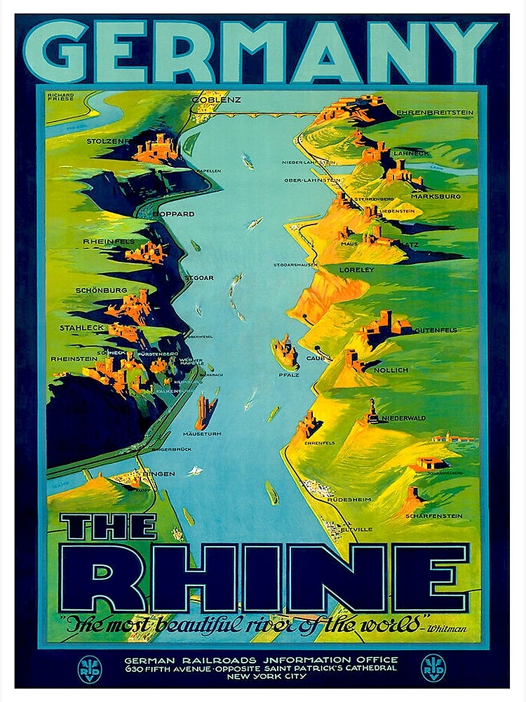 "RHINE RIVER GERMANY Vintage Travel Advertising Print" Poster for