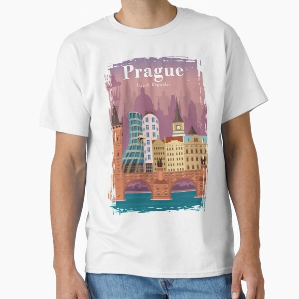Aperçu de l'œuvre Affiche de voyage minimale vintage colorée de Prague créée et vendue par Stadify.